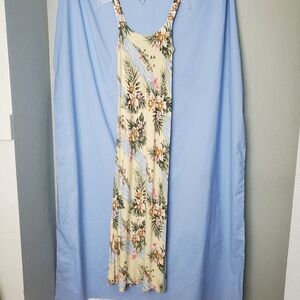 Hilo Hattie Hawaiian Original Cream Sleevless Maxi Dress Orchids Palm Trees Sz S